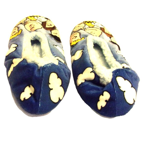 Peanuts Slippers Sz L 9-10 Charlie Brown Linus Snoopy Fabric Skid-Resistant Sole - Picture 2 of 4